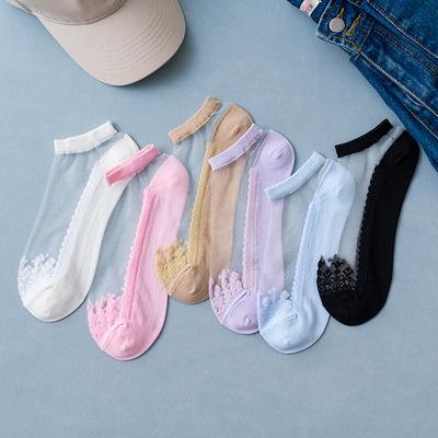 6 Pares Novedades Calcetines de Mujer Primavera Verano Flor Encaje Calcetines Cortos Suaves Seda Finos Transparentes Lisos Lindos Calcetines Tobilleros