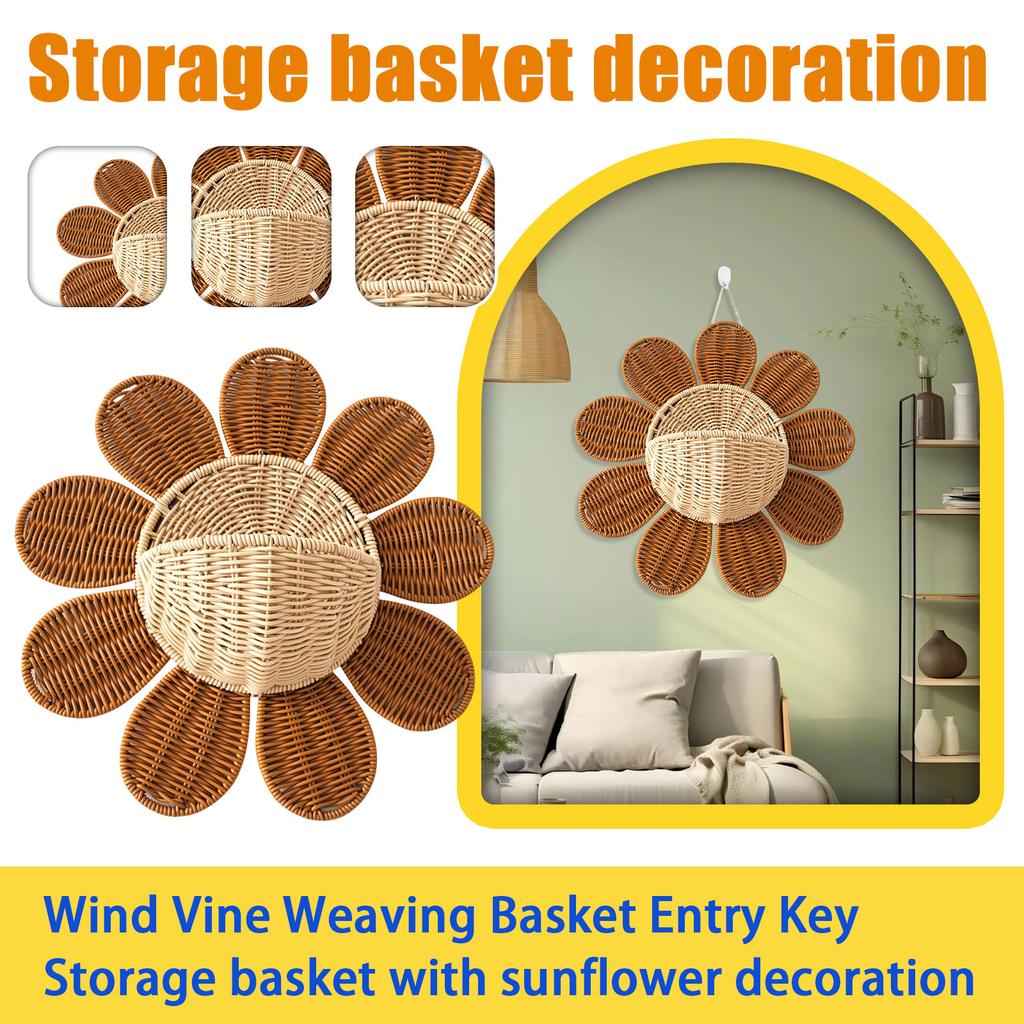 Woven Rattan Basket, Perfect For Beginners, Key Storage, Bathroom Organizer, Sunflower Design, Meditation Basket.