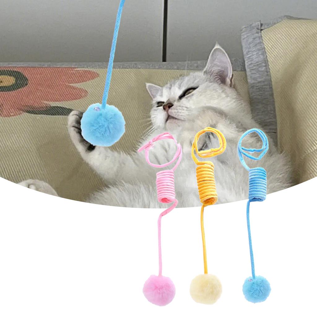 Colorful Cat Spring Toy, for Indoor Swatting Biting Hunting Exercising Furry Toy Funny Plush Coils with Pompon