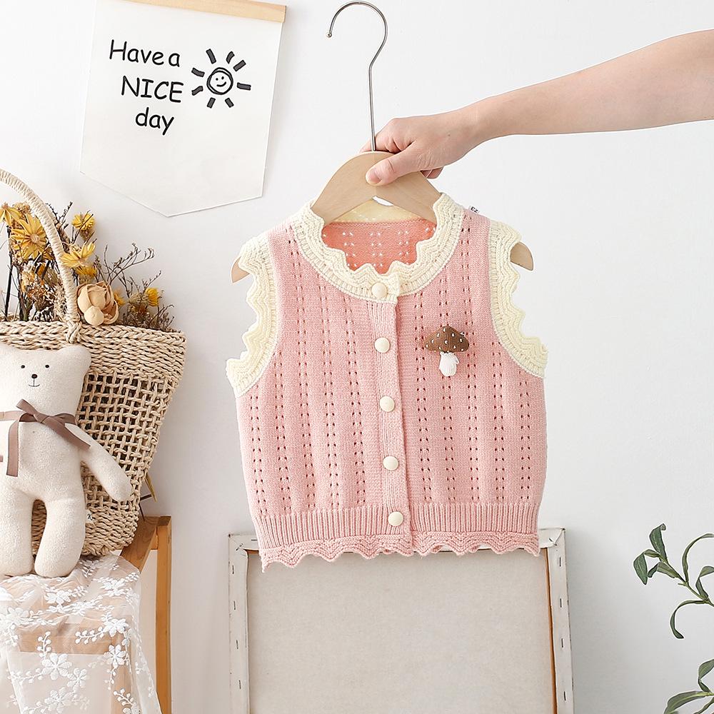 

2025 Spring & Autumn Cute Kids Knit Sweater Vest - Fashionable Sleeveless Cardigan 100 cm розовый