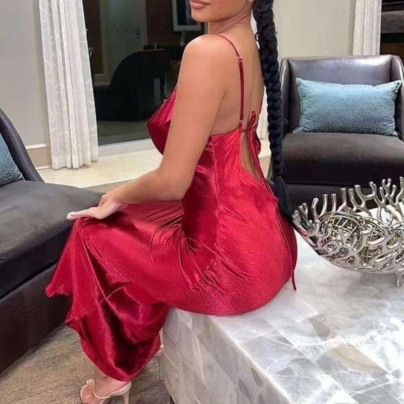 Fashion Style Sling Open Back Sexy Dress Fashion Swing Collar Dress Sexy Backless Dress