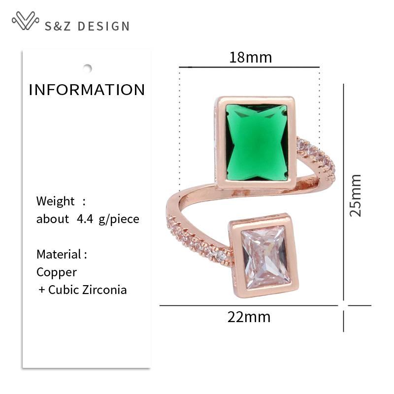 Fashion Rose Gold Color Rectangle Cubic Zirconia Resizable Rings For Women Wedding Party Jewelry Elegant Gift