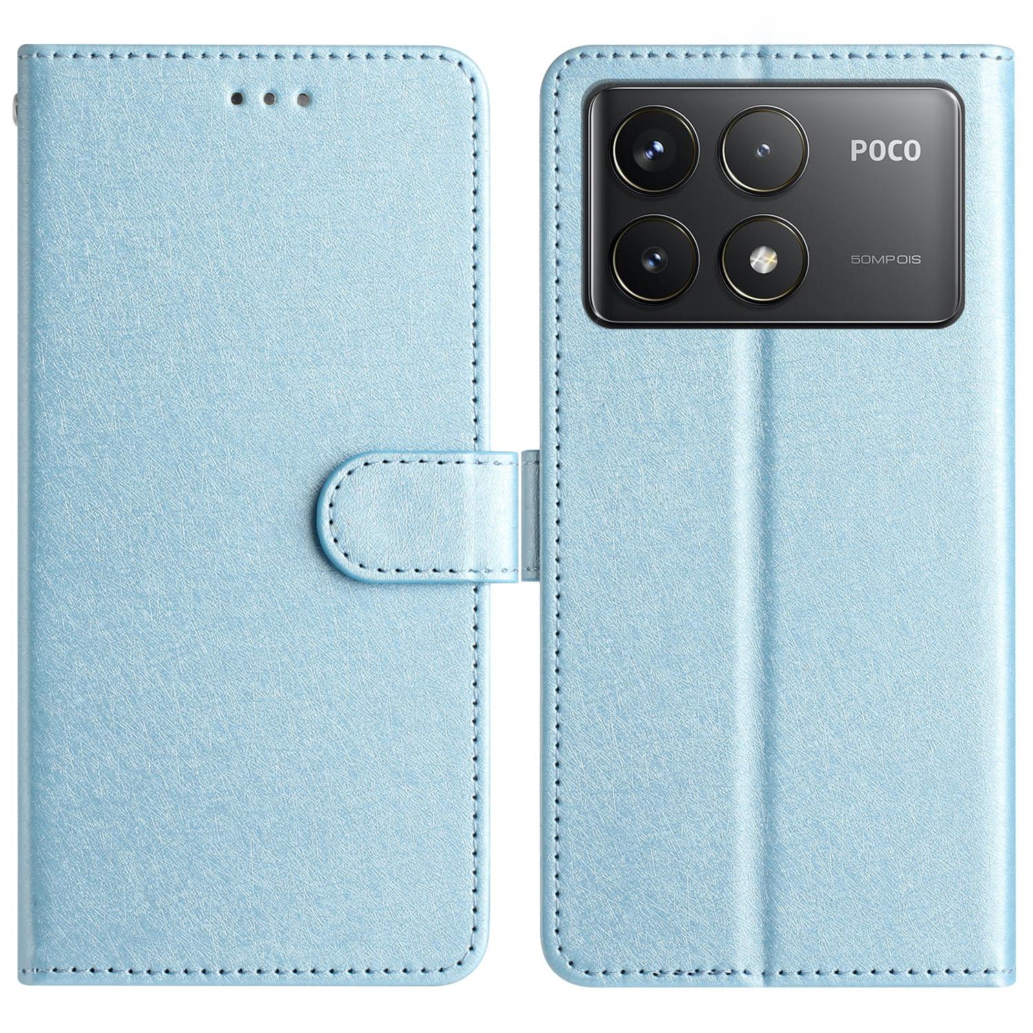 

For Xiaomi Poco F6 Pro 5G/Redmi K70 5G/K70 Pro 5G Case Silk Texture Leather Wallet Phone Cover Sky Blue