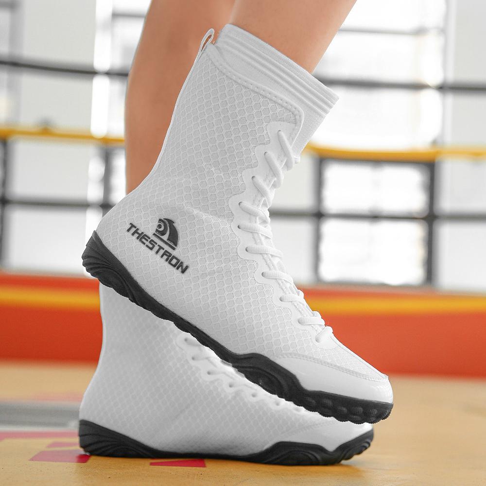 Men's Lightweight Wrestling Shoes, Indoor Mesh Breathable Fitness Boxing Sports Shoes, Men's White and Black Training Shoes