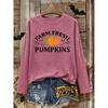 Halloween Party Gift For Women Farm Fresh Pumpkins Text Pumpkin Print Round Neck Long Sleeve T Shirt Versatile For Daily Wear