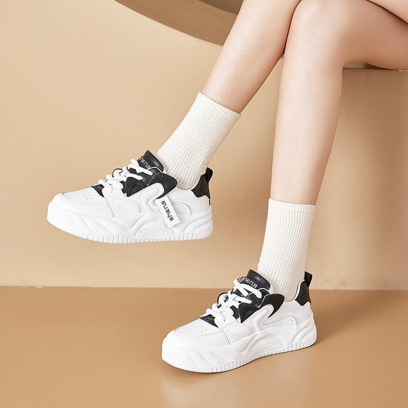 

Spring small size leather little white shoes women s thick-soled color matching lace-up dad shoes women s flat-soled student shoes women 39