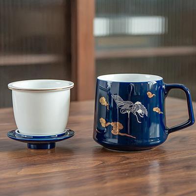 Household Three Piece Ceramic Cup Gold Painted Mug with Cover Filter Tea Separate Tea and Make Tea Cup