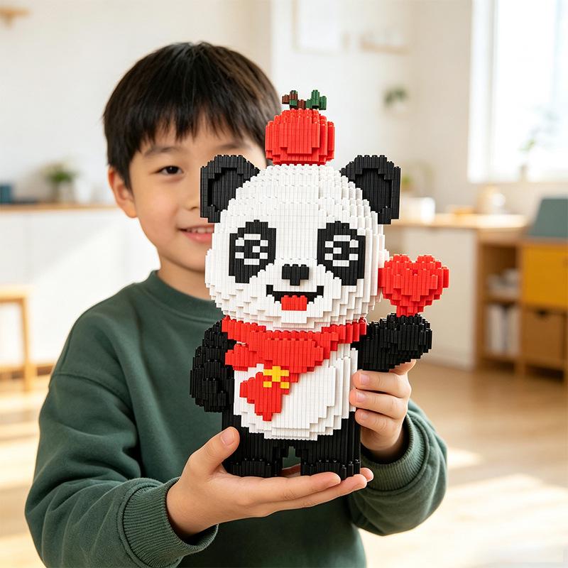 Apple Heart Panda LEGO Compatible Summer Toys: Children's Puzzle & Building Blocks Set