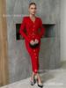 Women's V-Neck Knit Dress with Metal Buttons and Waist Belt, Side Slit, Casual Elegant Long Sleeve Sweater Dress