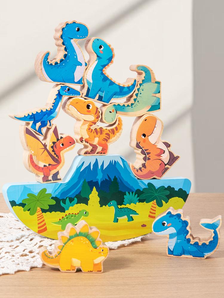 Wooden Balance Blocks Toys For Children Animal Dinosaur Building Stacking High Board Games Wood Montessori Toy Boys Kids Gift