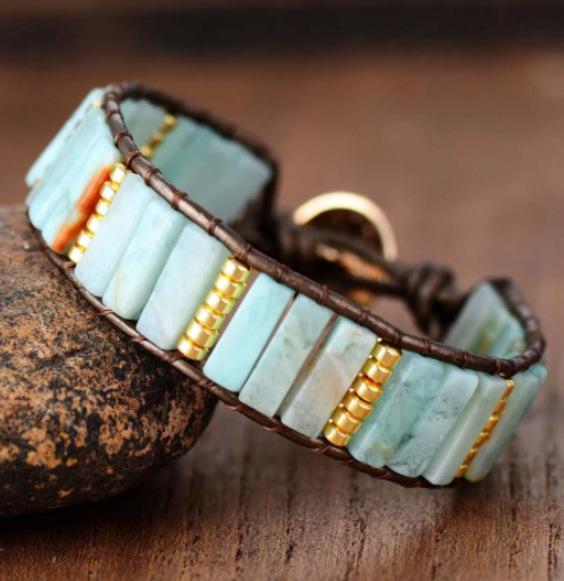 SJ Natural Emperor Stone Woven Leather Bohemian Bracelet Unisex Handmade Gemstone Jewelry Gift