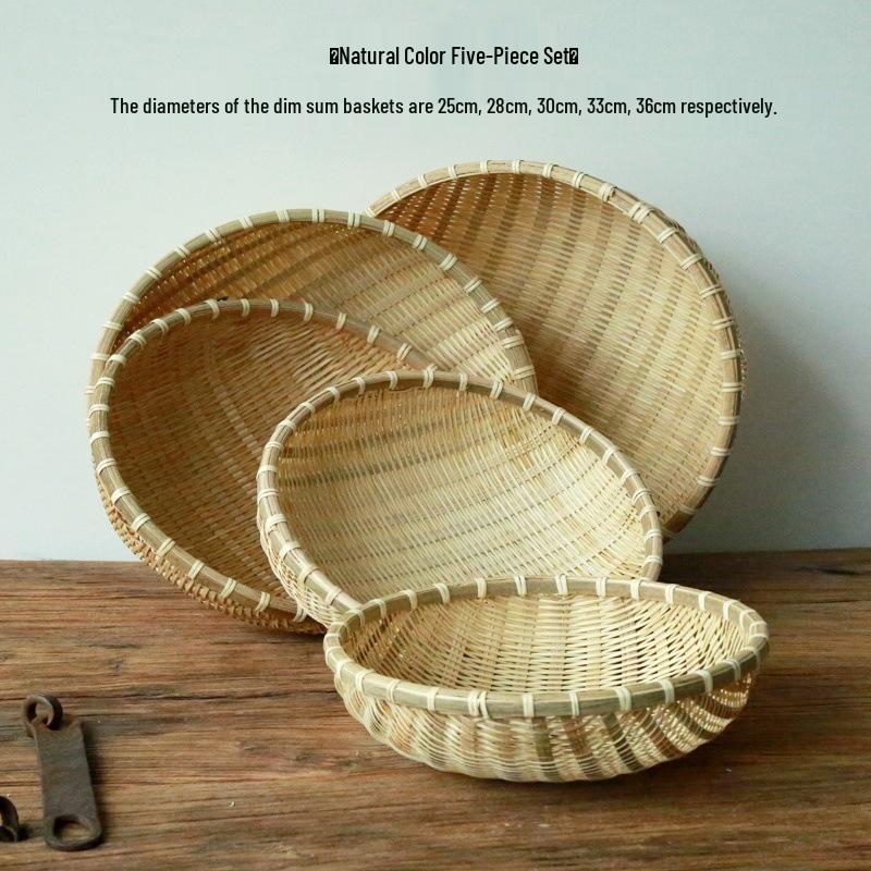 Household Bamboo and Rattan Steamed Bun and Egg Basket Set