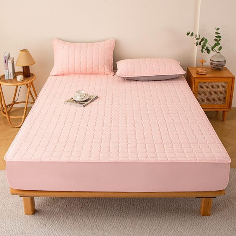 

New four-season universal skin-friendly bread grid padded cotton single-piece bed hat protective cover dormitory bed sheet all-inclusive Pillowcase pair зелений