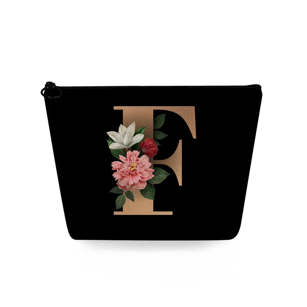 Women Black background letters Print Cosmetic Bag Toiletries Organize Travel Storage Case 6729 KTB