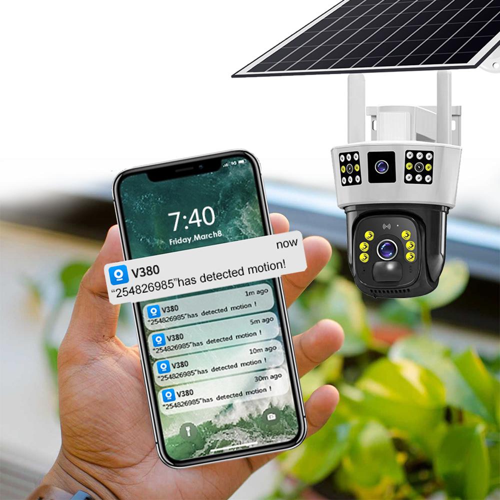 V380 Pro Solar WIFI IP Camera CCTV 12MP 6K Outdoor 4G SIM Two Lens Three Screen Auto Tracking Security Surveillance PTZ Camera