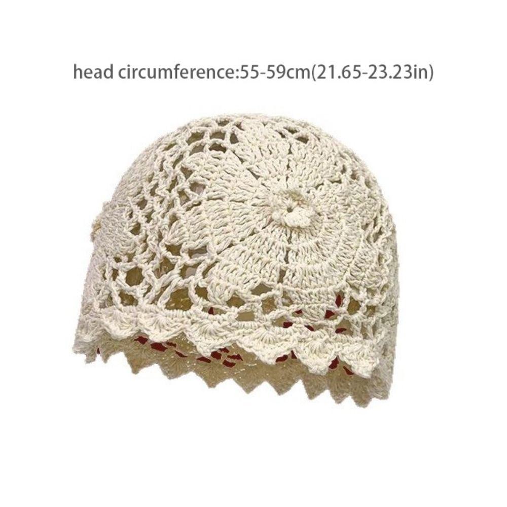 Sweet Handmade Crochet Flower Hat Bohemian Style Korean Beanies Hat Ethnic Style Thin Hollow Out Knitted Hat Girls
