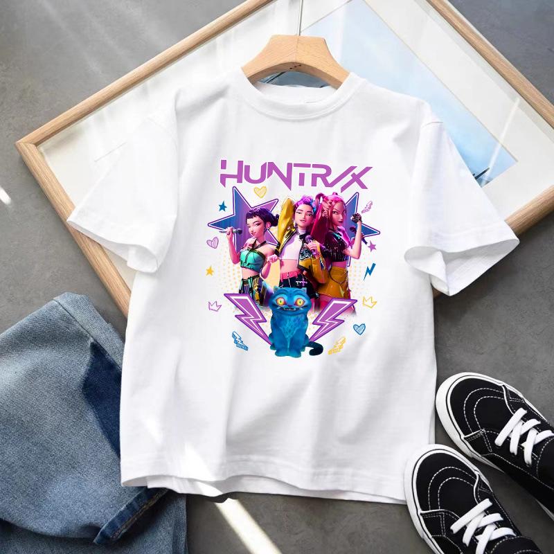 Kpop Demon Hunters Barneklær Kortarmet T-skjorte Søt K-pop Demon Hunters Tiger Harajuku T-skjorte for Gutter Jenter