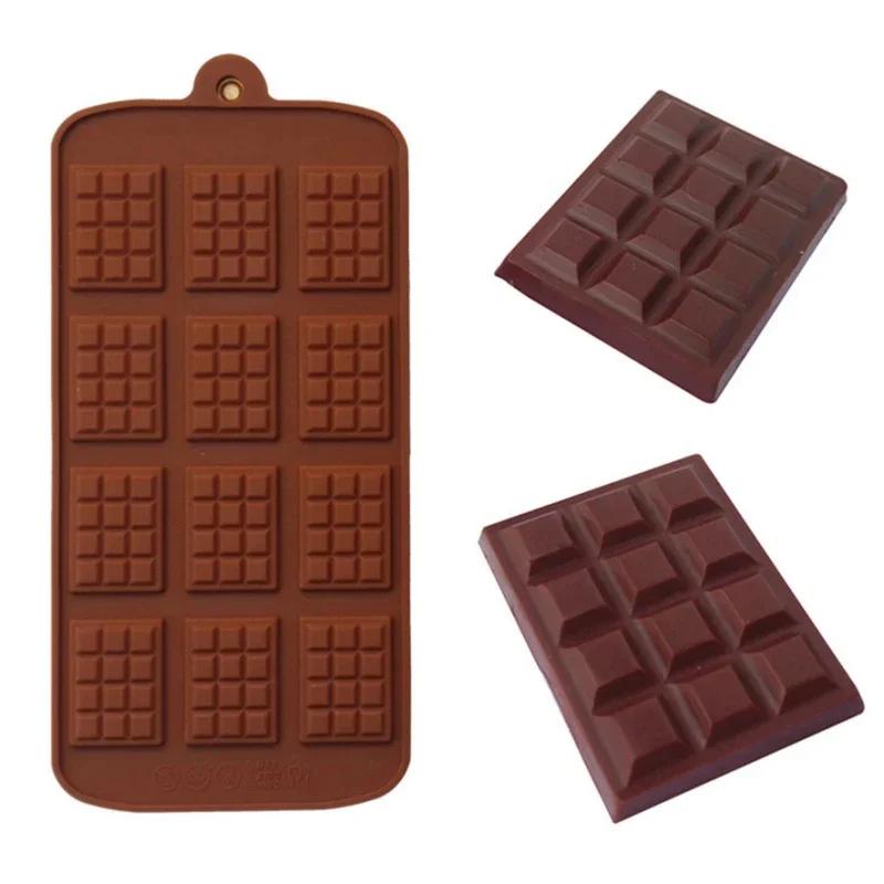 12-Cavity Chocolate Silicone Mold - Even Fondant DIY Chocolate Bar Mold, Cake Decoration Tool, Kitchen Baking Accessory