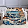 "Japanese Wave and Blossom Art Blanket" Patterned flannel blanket perfect for the bedroom living room, sofa, or a little nap