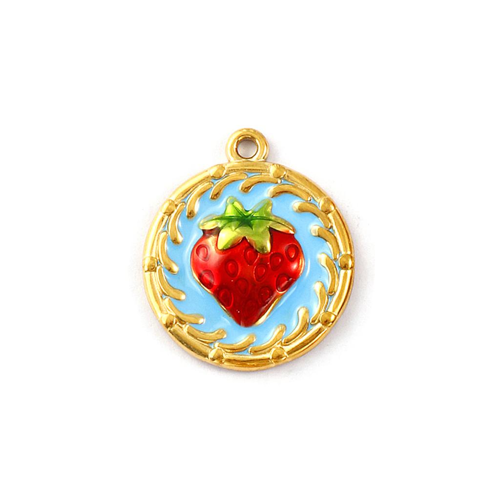 1Piece 304 Stainless Steel Charms 18K Gold Plated Enamel Strawberry Acorn Snail Mushroom Pendant For DIY Necklace Jewelry Making