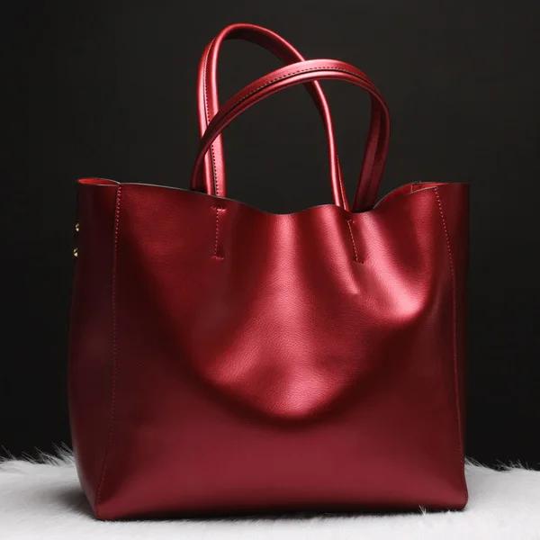 Women Bag  Genuine Leather Shoulder Bags Fashion Solid Soft Casual Tote Purses And Handbags High-capacity Euro-America Style