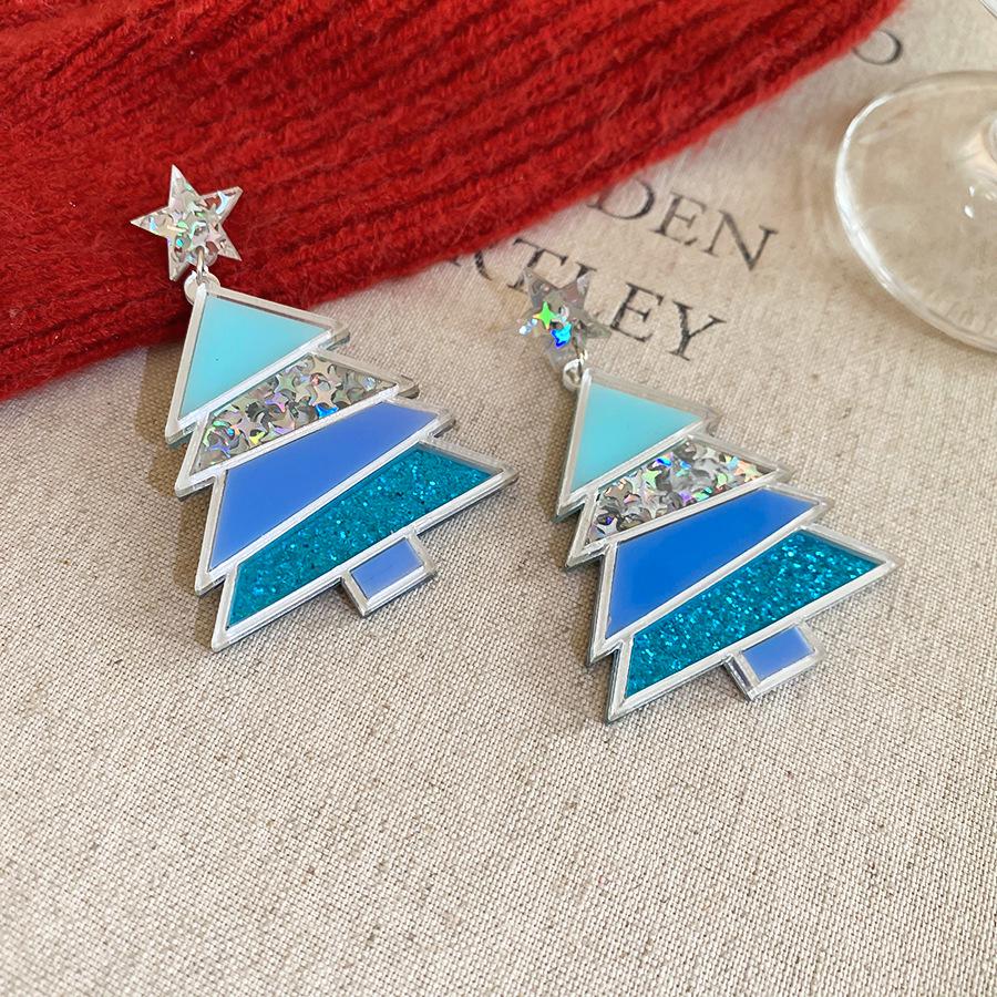 Silver Needle Acrylic Snowman & Star Christmas Earrings for Women - Elegant Festive Jewelry