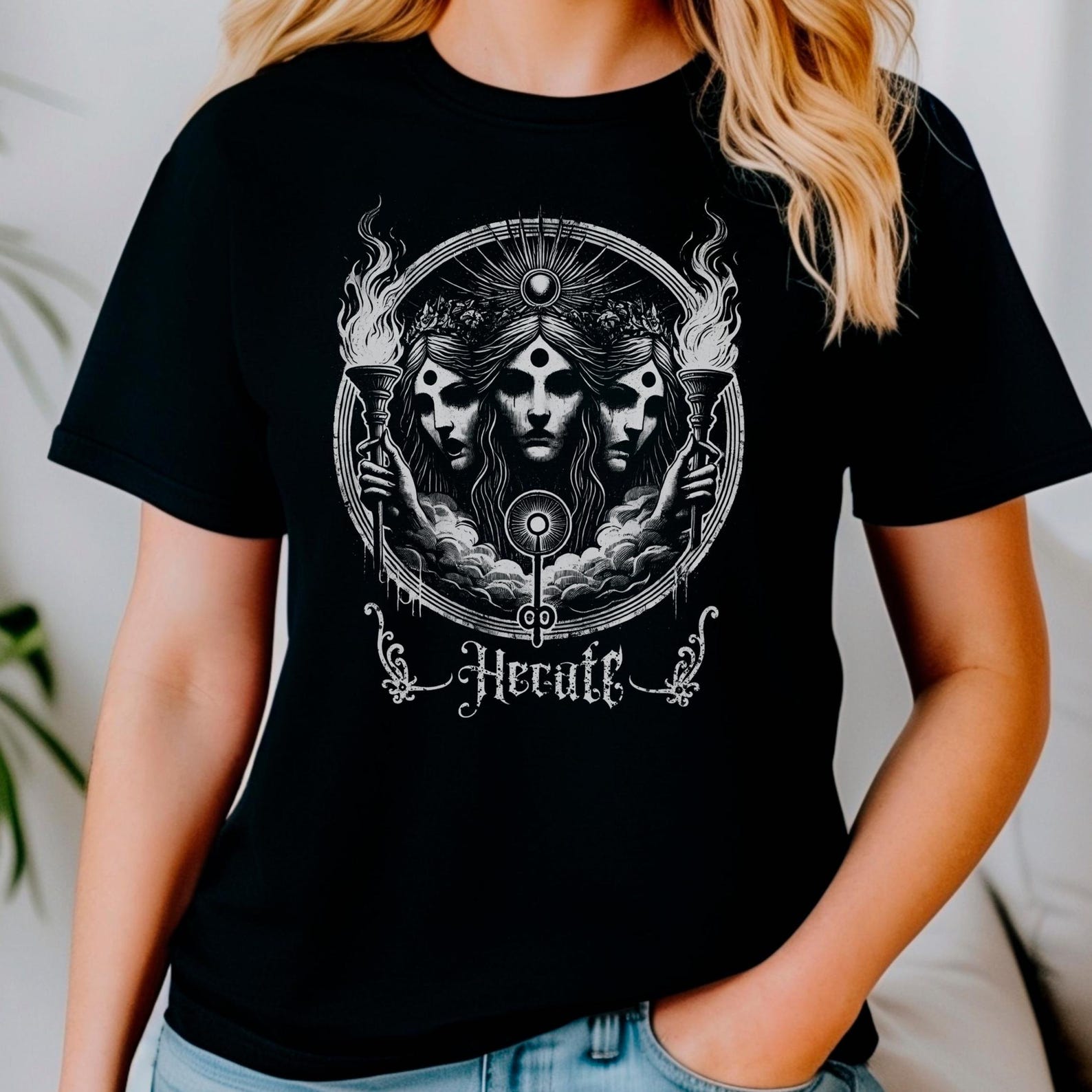 Hecate Greek Mythology Goddess T-Shirt, Witch Gift Tee, Pagan Graphic Shirt, Occult Symbol Top, Wiccan Clothing, Hekate Shirt Gift for Her S