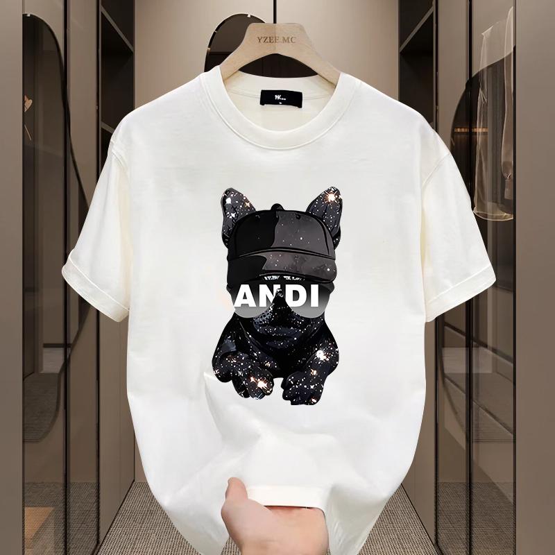 Men's Cotton Short Sleeve FashionTT-shirt Men's Fashion Brand Summer Loose All-Match New FashioninsSimple Puppy Printed Top