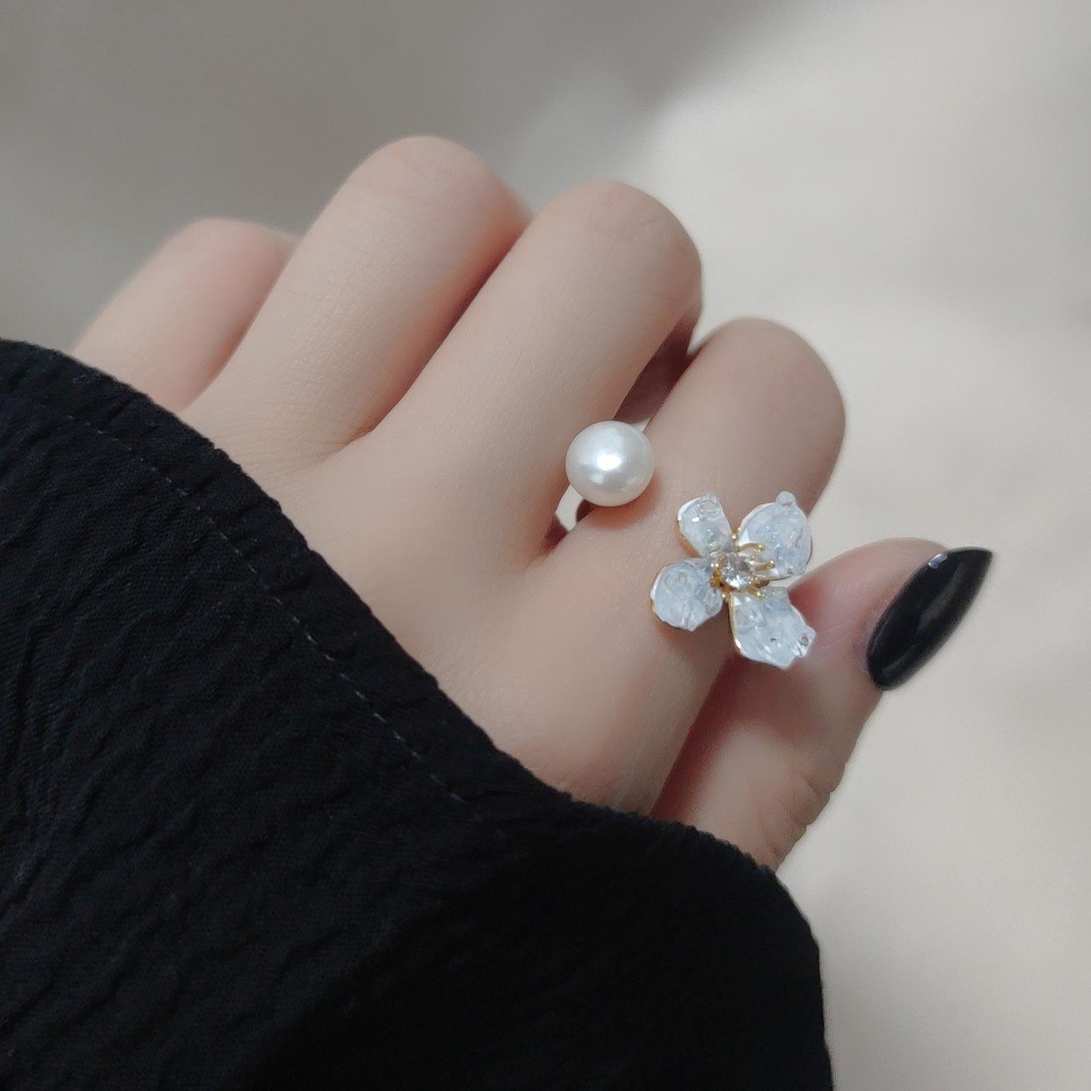 

LSOOYH Кольца с крупным жемчугом из натурального пресноводного жемчуга для женщин, роскошное обручальное кольцо, подходящие подарки на дни рождения, День матери и другие праздники adjustable розовый