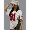 T-shirt Estiva Nuova Retro 91 Stampata Per Donna Scollo a V Manica Corta Maglia Sportiva da Calcio Y2K Top Larghi Streetwear Donna Spiaggia