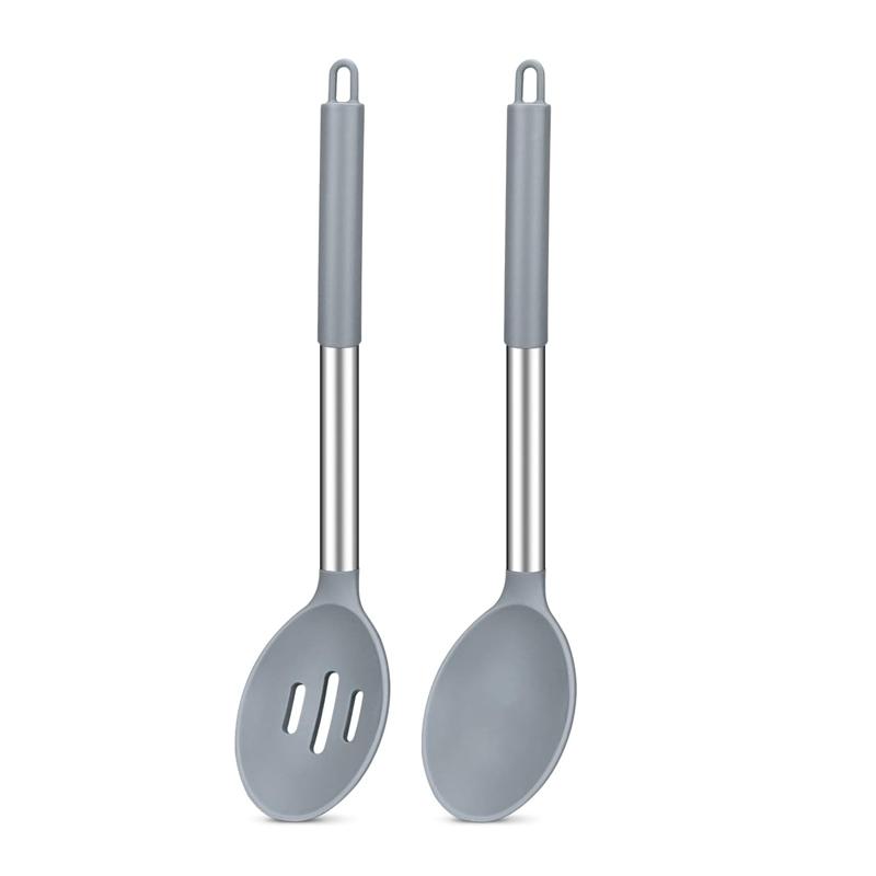 1/2 Pcs Silicone Cooking Spoons Kit with Stainless Steel Handle Salad Mixing Spoon Set Nonstick Cooking Tools Kitchen Utensils