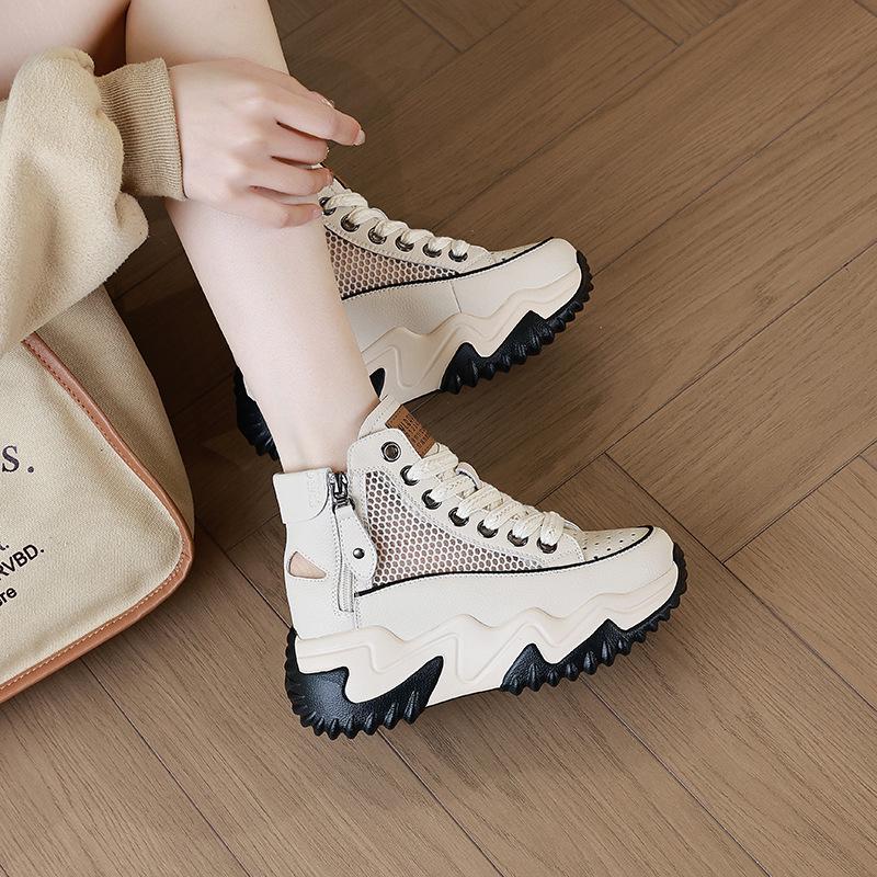 677 Damen 7CM Versteckter Absatz Echtes Leder Plateau Schuhe - Frühling 2025 Koreanischer Stil