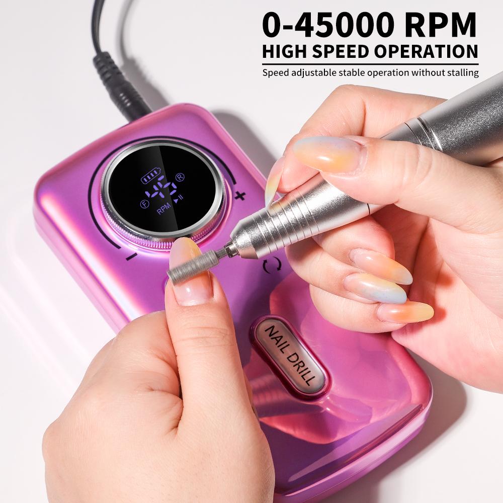 45000 U/min Professionelle wiederaufladbare elektrische Nagelbohrmaschine Tragbare kabellose Nagelfeile zum Entfernen von Acrylgelnägeln