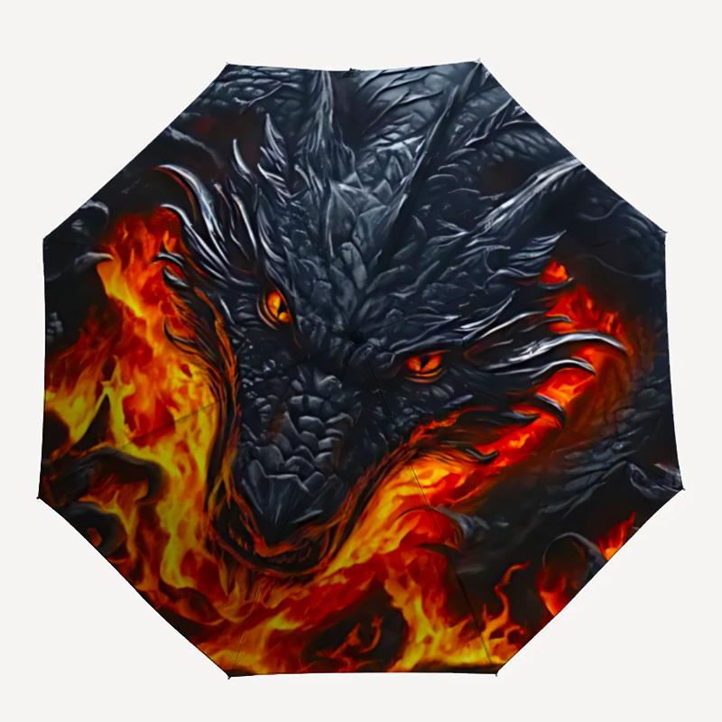 

1pc Dragon Flames Fashionable Automatic Opening/Closing Folding Umbrella with 8 Bones, Windproof Portable, Daily Use192