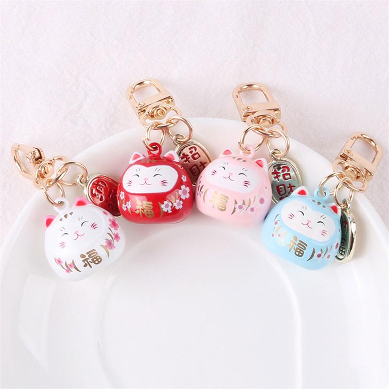 Japanese Cartoon Cute Lucky Cat Keychains Car Bag Decor Bell Pendent Charm