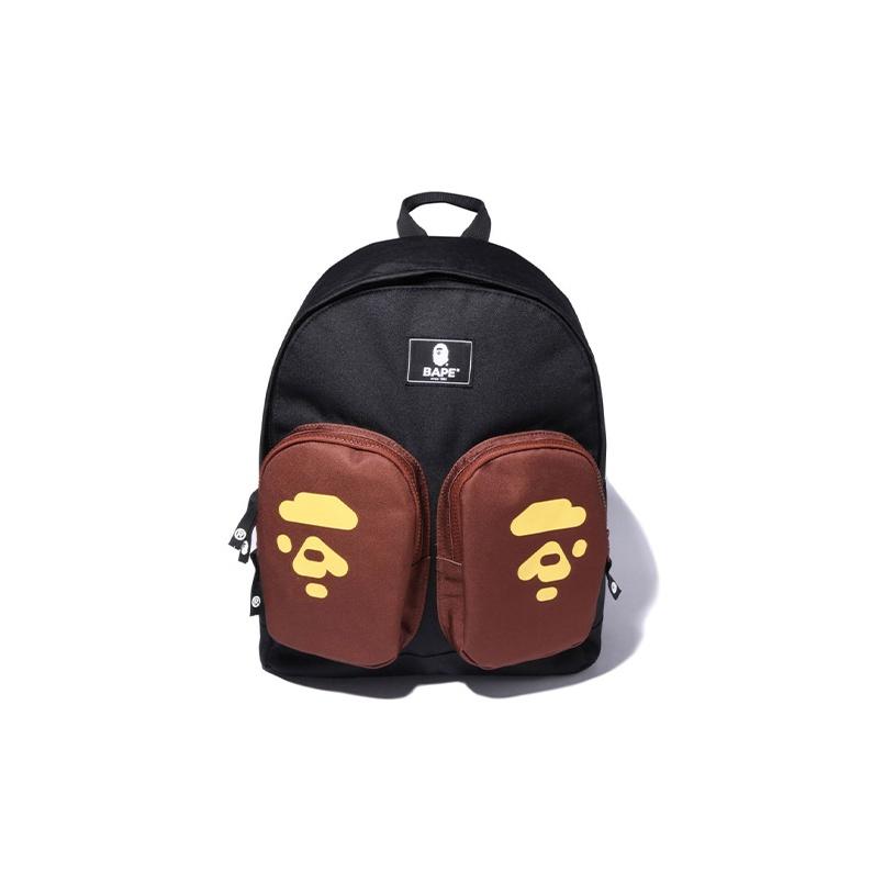 A Bathing Ape Pocket Ape Head Print Zipper Closure Fabric Backpack Unisex Backpack Black 0ZXBGK389001IBKX Black