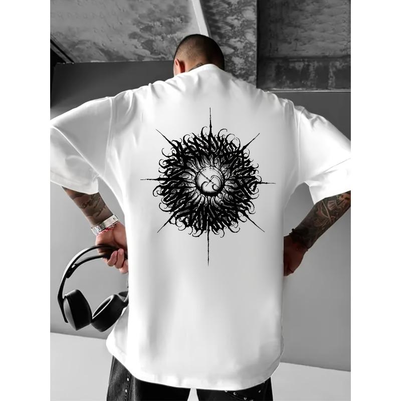 Men's Pattern Print Round Neck T-Shirt, Men's Summer Casual Short Sleeve