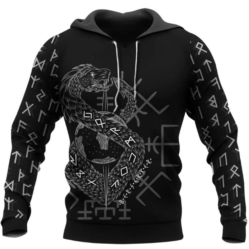 Hoodie Men 3D Print New Viking Mythology Vintage Style Tops Oversized Casual Long Sleeve Pullover Clothes Clothing Spring Autumn