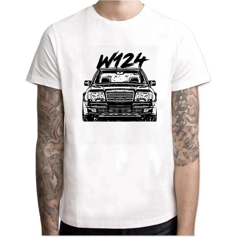W124 Class Unisex T Shirts Round Collar Tops Short Sleeve Oneck Cotton Clothes Youth Car Styling White Tshirt