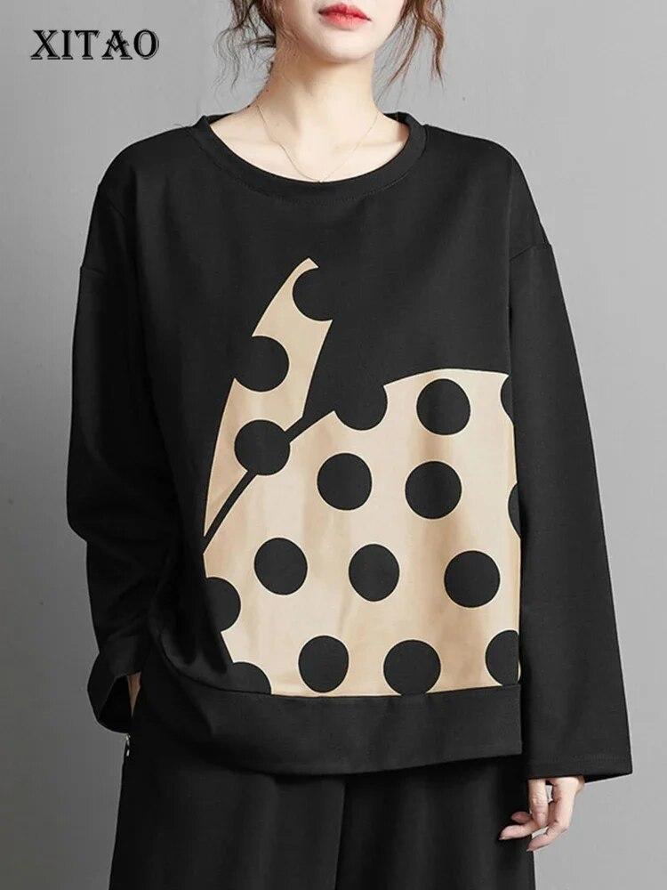 

XITAO свободные футболки с длинными рукавами и принтом в горошек, женский повседневный топ LYD1425