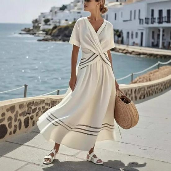 Europäisches & Amerikanisches Sommerkleid mit V-Ausschnitt und Rüschen