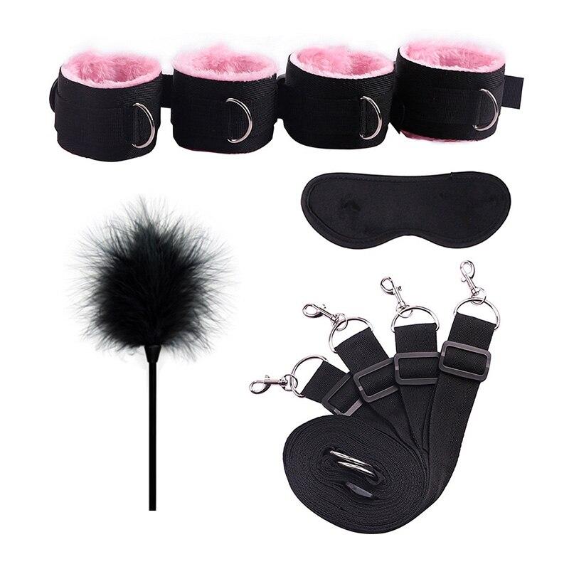 Sex Handcuffs With Mask and Flirting Feather Stick BDSM Bondage Set Under Bed Erotic Sex Toys for Women Couple Adult Game