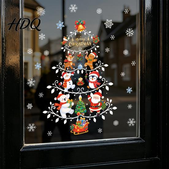 No Glue Glass Decoration Reusable Christmas Window Clings Double Sided PVC Static Stickers Snowman Snowflake Elk Santa Claus Decor Xmas Tree Decals
