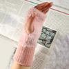1 Pair Winter Ladies Gloves Half-finger Thick Plush Knitted Stretchy Touchscreen Wrist Protection Keep Warm Office Typing Student Writing Gloves