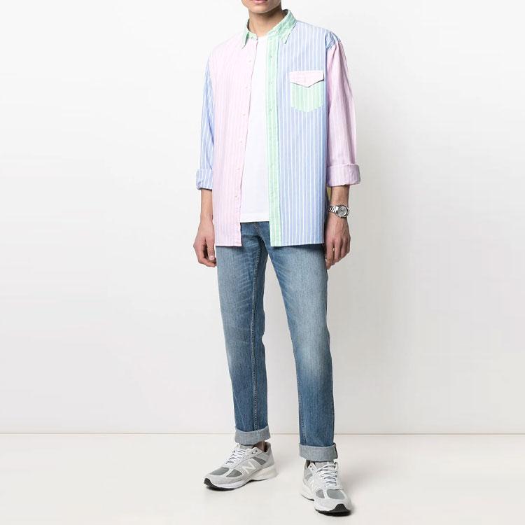 Polo Ralph Lauren FW21 Striped Color Block Long Sleeve Shirt Men shirts Blue 710823666-001