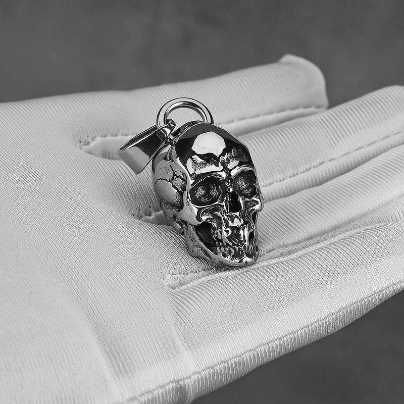 HNSP 316L Stainless Steel Solid Skull Head Pendant Chain Necklace For Men Punk Gothic Motorcycle Style Skeleton Jewelry Gift