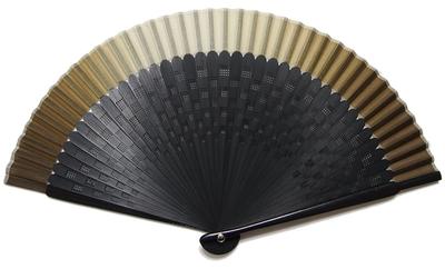 Asahioh Handmade Folding Short 22cm X 40 Checkered Product 169005 Fan, Men's, Silk, Black-Dyed Ribs, Spans, Laser-Processed Ribs, Pattern, Khaki,