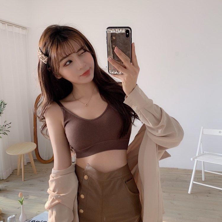 Tops for Woman Knitted Sexy Crop Tops Halter Tank Top Women Built In Bra Camis Sleeveless Strap Vest Underwear Sports Bra Ladies
