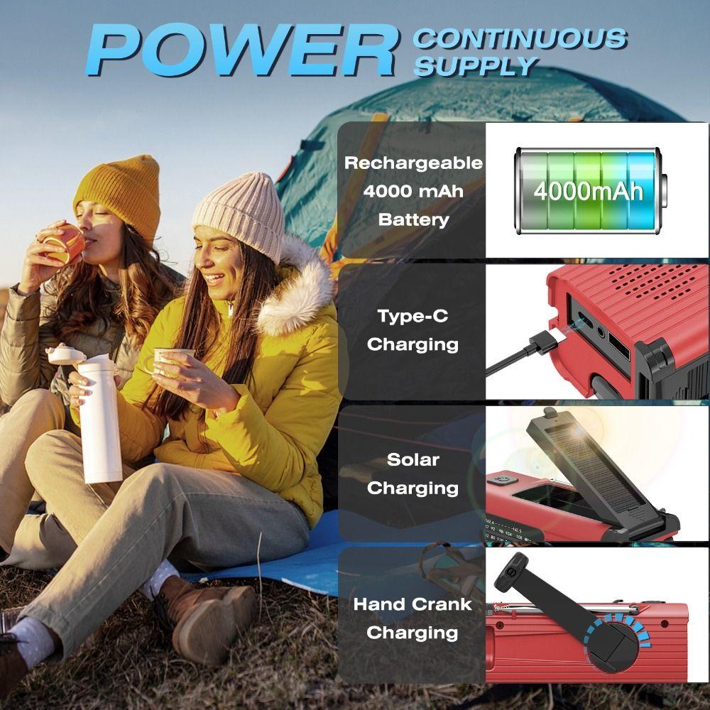 Radio z baterią 4000MAh, radio z alertem pogodowym, radio ładowane przez USB, radio z ładowaniem solarnym, sytuacje awaryjne