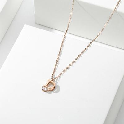 18K Rose Gold Plated Korean Letter Titanium Steel Clavicle Necklace for Women